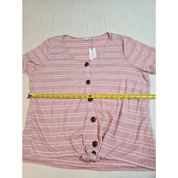 Notations Woman Pink Stripe Button-Front Tie-Hem Knit Top Size 2X - Picture 9 of 11